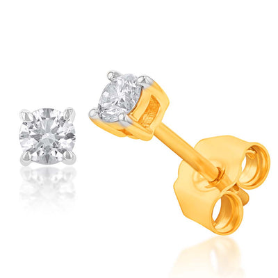 Luminesce Lab Grown 9ct Yellow Gold Diamond Solitiaire Classic 1/5 Carat Stud Earring