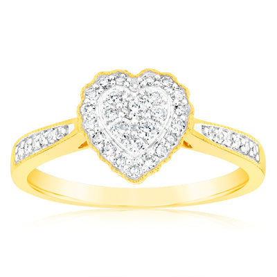 Luminesce Lab Grown 1/4 Carat Heart Diamond Ring in 9ct Yellow Gold