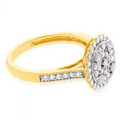Luminesce Lab Grown Ring with 55 Diamonds Set in 9 Carat Yellow Gold