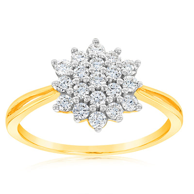 Luminesce Lab Grown Diamond 1/2 Carat Cluster Dress Ring in 9ct Yellow Gold