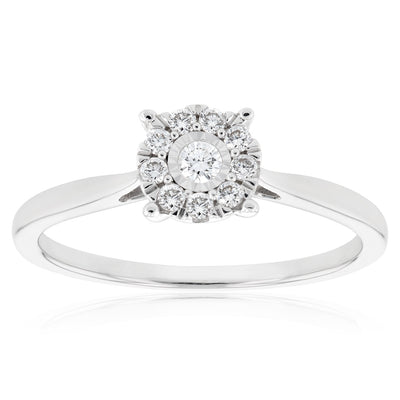 Luminesce Lab Grown 9ct White Gold 0.15 Carat Diamond Halo Solitaire Ring