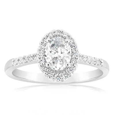 Luminesce Lab Grown 1 Carat Diamond Oval Halo Ring in 18ct White Gold