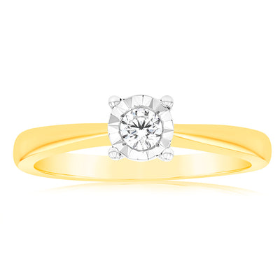 Luminesce Lab Grown 1/10 Carat Diamond 4 Claw Ring in 9ct Yellow Gold
