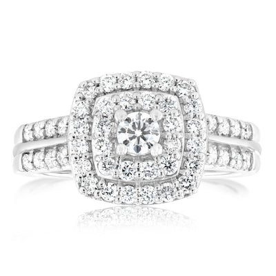 Luminesce Lab Grown 10ct White Gold 3/4 Carat Cushion Shaped Ring