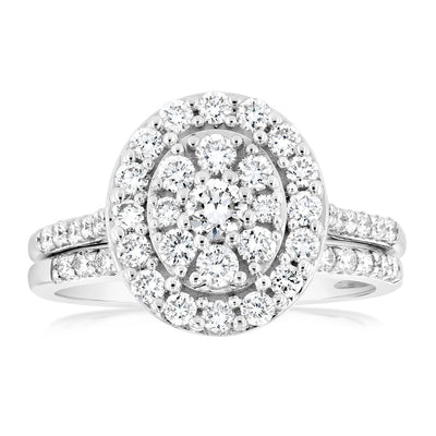 Luminesce Lab Grown 1 Carat Diamond Oval Bridal Set in 9ct White Gold