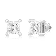 Load image into Gallery viewer, Luminesce Lab Grown Princess Cut 1 Carat Diamond Stud Earrings in 14ct White Gold