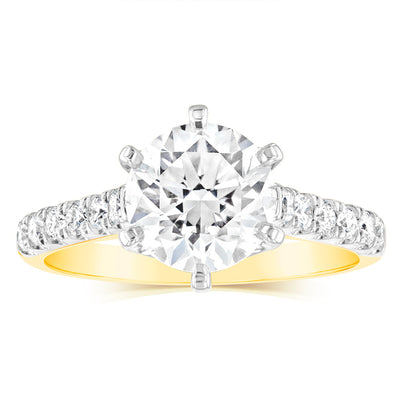Luminesce Lab Grown  2.3 Carats Diamond Ring with 2 Carat Centre Diamond in 18ct Yellow Gold