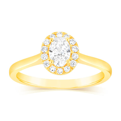 Luminesce Lab Grown 1/2 Carat Diamond Oval Halo Ring in 9ct Yellow Gold