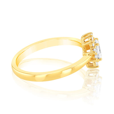 Luminesce Lab Grown 1/2 Carat Diamond Halo Solitaire Ring with Emerald Center Diamond in 9ct Yellow Gold