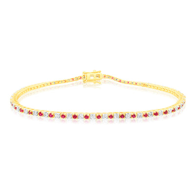 Luminesce Lab Grown 9ct Yellow Gold 0.65 Carat Diamonds + Created Ruby Bracelet