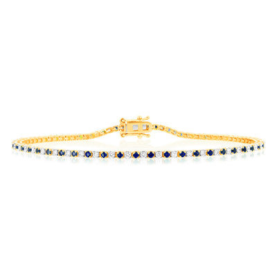 Luminesce Lab Grown 9ct Yellow Gold 0.65 Carat Diamonds + Created Blue Sapphire Bracelet