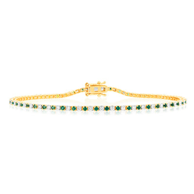 Luminesce Lab Grown 9ct Yellow Gold 0.65 Carat Diamonds + Created Emerald Bracelet