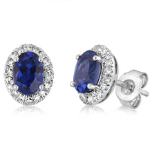 Load image into Gallery viewer, Luminesce Lab Grown 2 Carats Created Sapphire with 0.30 Carat Diamond Stud Earrings in Sterling Silver