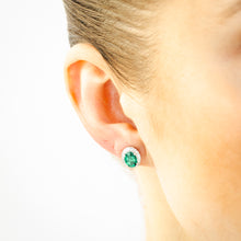 Load image into Gallery viewer, Luminesce Lab Grown 2 Carats Created Emerald with 0.30 Carat Diamond Stud Earrings in Sterling Silver