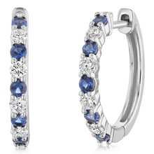 Load image into Gallery viewer, Luminesce Lab Grown 0.40 Carat Created Sapphire with 1/4 Carat Diamond Hoop Earrings in Sterling Silver