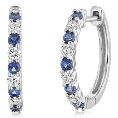 Luminesce Lab Grown 0.40 Carat Created Sapphire with 1/4 Carat Diamond Hoop Earrings in Sterling Silver