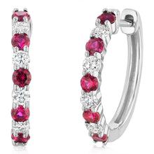 Load image into Gallery viewer, Luminesce Lab Grown 0.40 Carat Created Ruby with 1/4 Carat Diamond Hoop Earrings in Sterling Silver