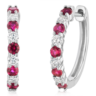 Luminesce Lab Grown 0.40 Carat Created Ruby with 1/4 Carat Diamond Hoop Earrings in Sterling Silver