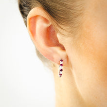 Load image into Gallery viewer, Luminesce Lab Grown 0.40 Carat Created Ruby with 1/4 Carat Diamond Hoop Earrings in Sterling Silver