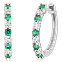 Load image into Gallery viewer, Luminesce Lab Grown 0.40 Carat Created Emerald with 1/4 Carat Diamond Hoop Earrings in Sterling Silver