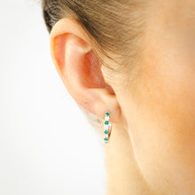 Load image into Gallery viewer, Luminesce Lab Grown 0.40 Carat Created Emerald with 1/4 Carat Diamond Hoop Earrings in Sterling Silver