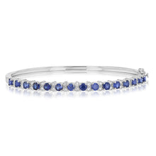 Load image into Gallery viewer, Created Blue Sapphire and Luminesce Lab Grown 1/4 Carat Diamond Bangle in Sterling Silver
