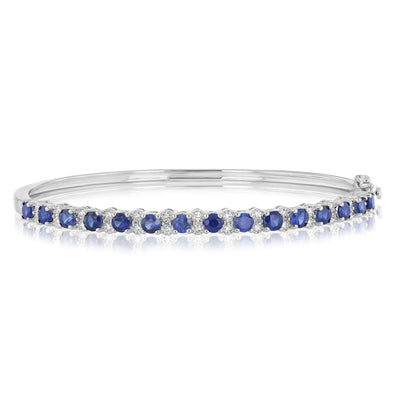 Created Blue Sapphire and Luminesce Lab Grown 1/4 Carat Diamond Bangle in Sterling Silver