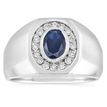 Load image into Gallery viewer, Created Blue Sapphire and Luminesce Lab Grown Gents Ring in Sterling Silver