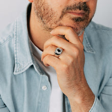 Load image into Gallery viewer, Created Blue Sapphire and Luminesce Lab Grown Gents Ring in Sterling Silver