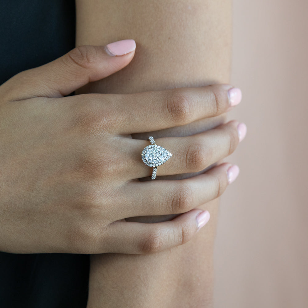 2.15 Carats Pear Shape Hidden Halo Diamond Engagement Ring – Benz & Co  Diamonds