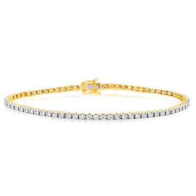9ct Yellow Gold 1 Carat Lab Grown Diamond 18cm Tennis Bracelet with 72 Diamonds