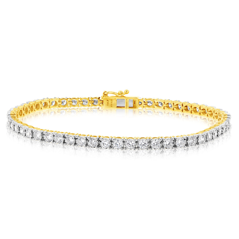 9ct Yellow Gold 3 Carats Lab Grown Diamond 18cm Tennis Bracelet with 54 Diamonds
