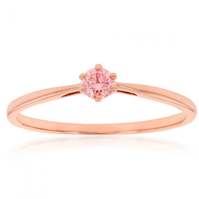Luminesce Lab Grown 0.15 Carat Pink Diamond Ring set in 9ct Rose Gold 6 Claw Setting