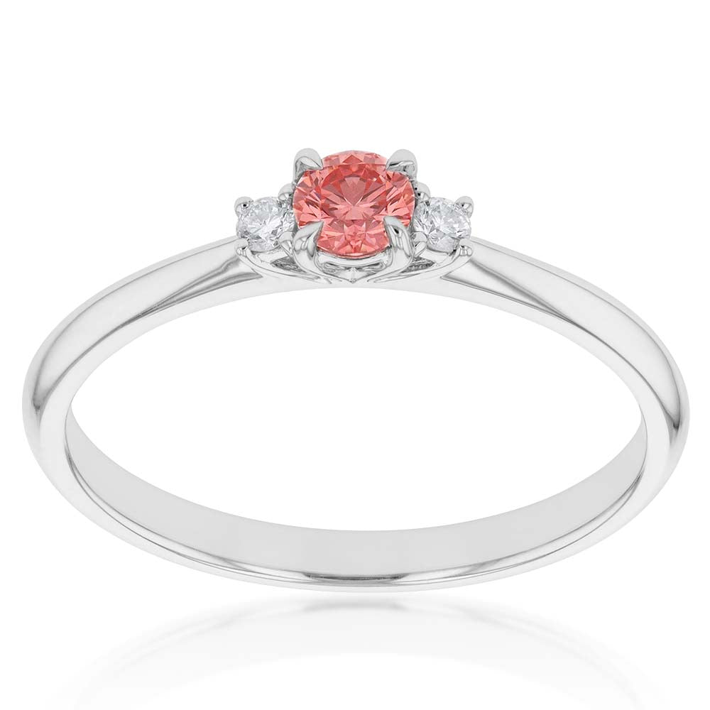 Luminesce Lab Grown Diamond Trilogy Ring with Pink Centre in 9ct White Gold