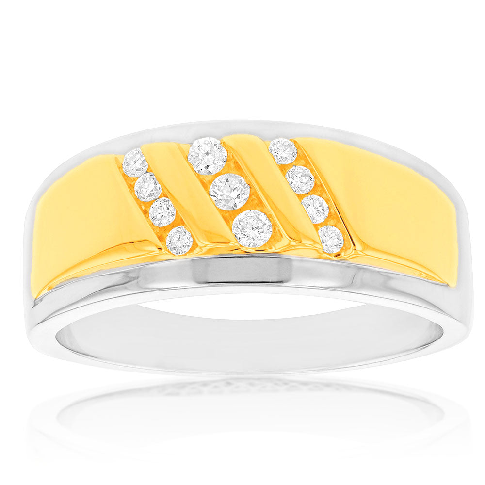 Luminesce Lab Grown 1/4 Carat Diamond Gents Ring in 9ct Yellow and White Gold