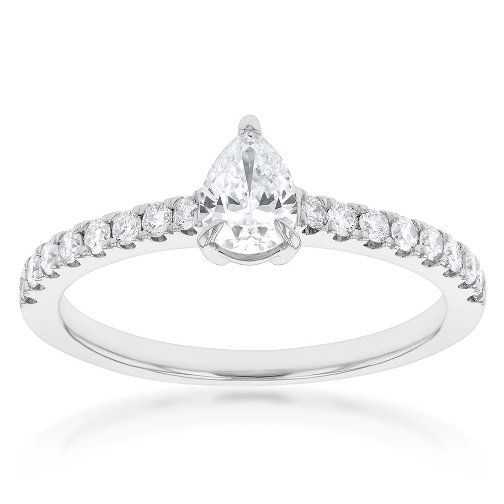 Luminesce Lab Grown Pear Diamond Engagement Ring with 16 Side Diamonds in 18ct WG