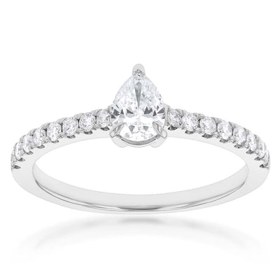 Luminesce Lab Grown Pear Diamond Engagement Ring with 16 Side Diamonds in 18ct WG