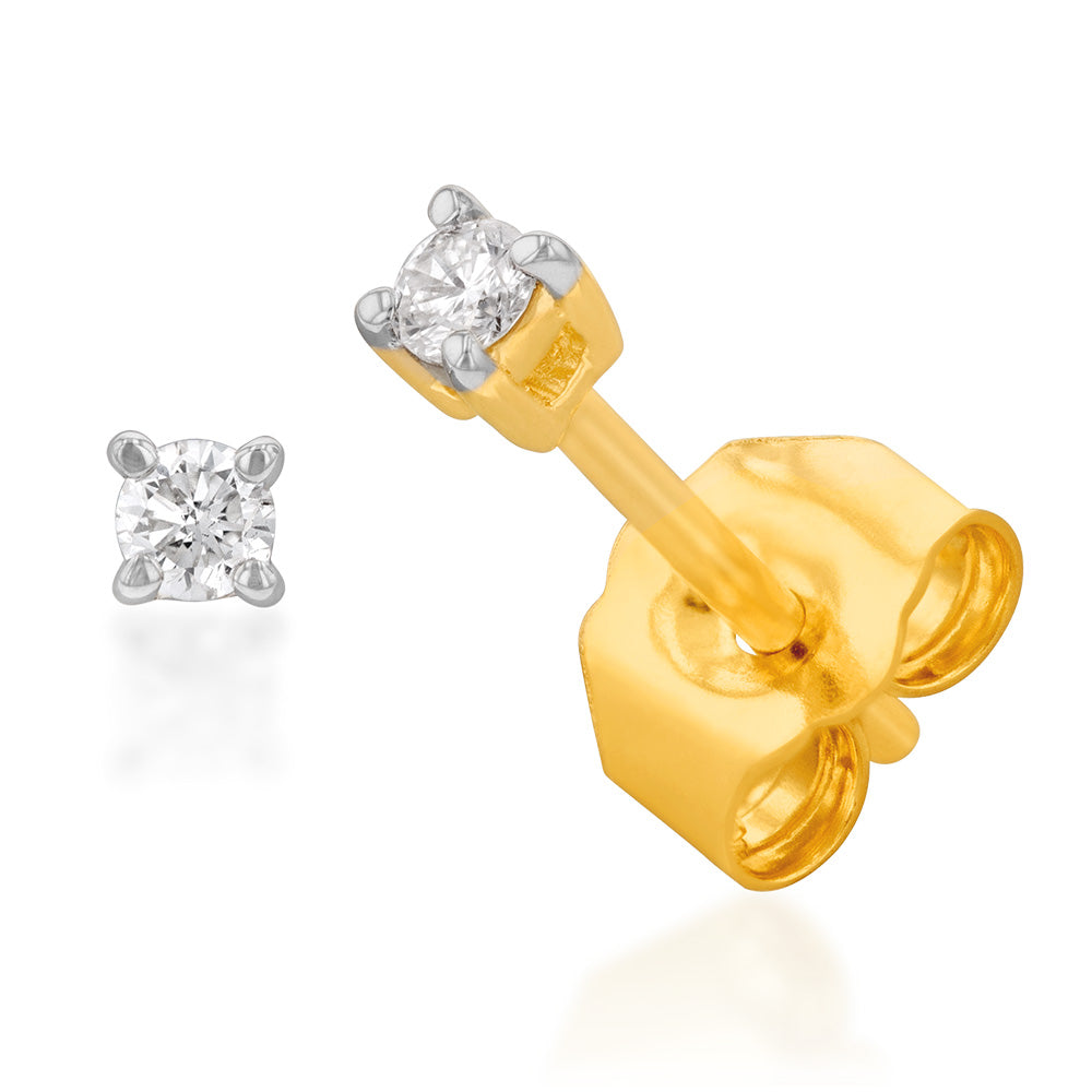 Luminesce Lab Grown Diamond Solitiaire Classic 5Pt Stud Earring in 9ct Yellow Gold
