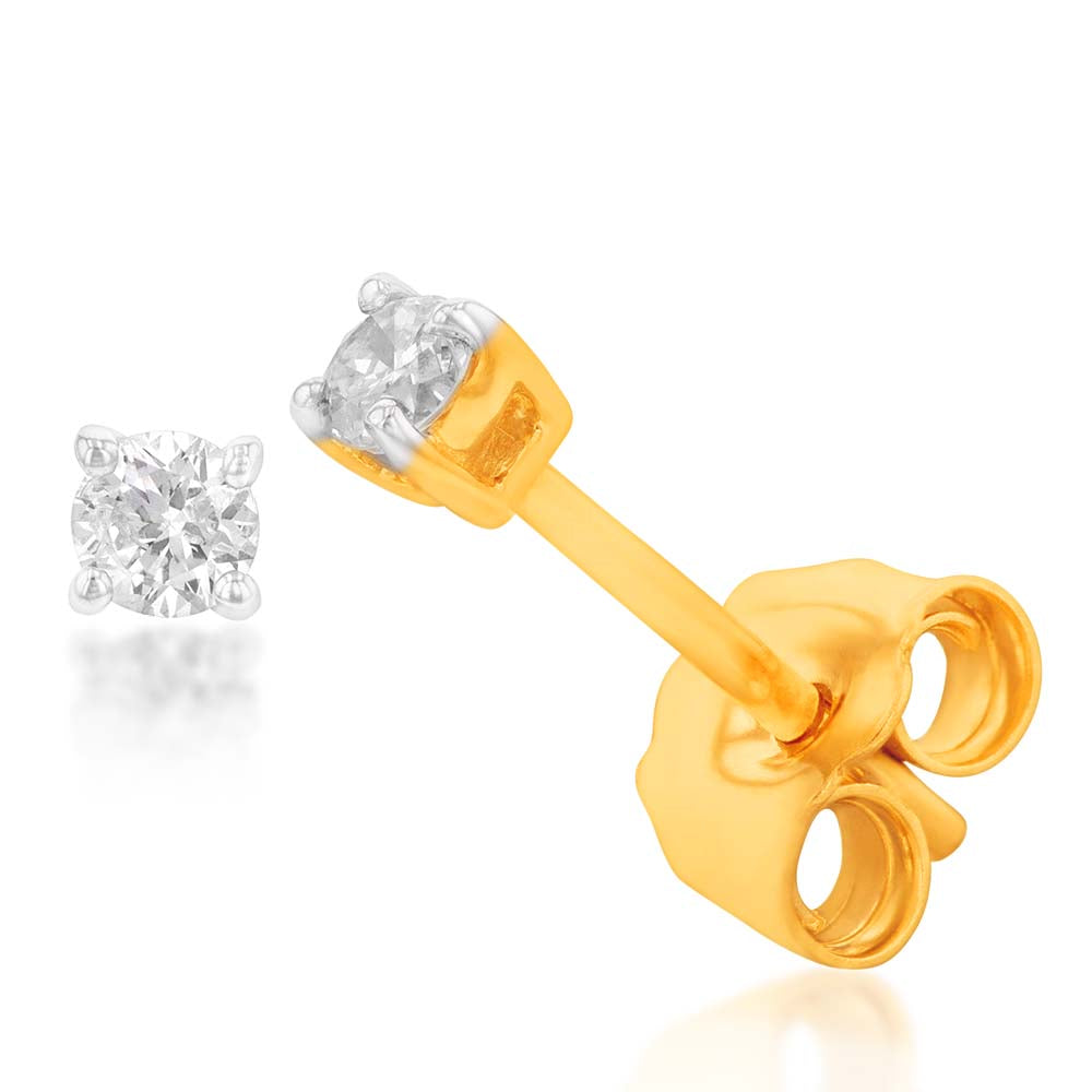 Luminesce Lab Grown Diamond Solitiaire Classic 10Pt Stud Earring in 9ct Yellow Gold