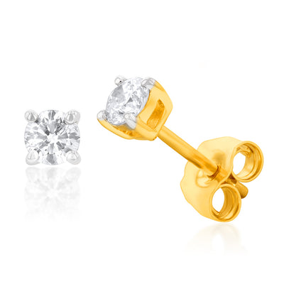 Luminesce Lab Grown 9ct Yellow Gold Diamond Solitiaire Classic 1/3 Carat Stud Earring