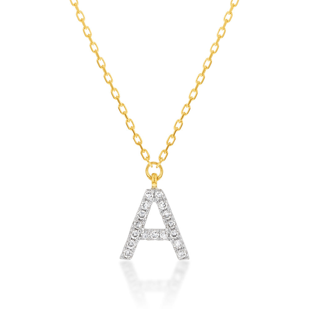 Luminesce Lab Diamond A Initial Pendant in 9ct Yellow Gold with Adjustable 45cm Chain