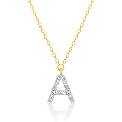 Luminesce Lab Diamond A Initial Pendant in 9ct Yellow Gold with Adjustable 45cm Chain