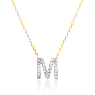 Luminesce Lab Diamond M Initial Pendant in 9ct Yellow Gold with Adjustable 45cm Chain