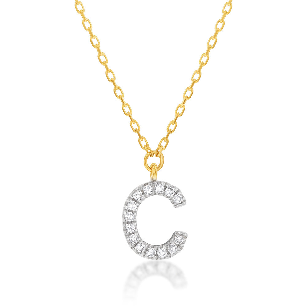 Luminesce Lab Diamond C Initial Pendant in 9ct Yellow Gold with Adjustable 45cm Chain
