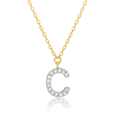 Luminesce Lab Diamond C Initial Pendant in 9ct Yellow Gold with Adjustable 45cm Chain