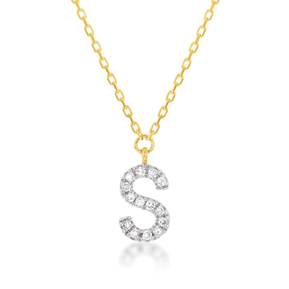 Luminesce Lab Diamond S Initial Pendant in 9ct Yellow Gold on Adjustable 45cm Chain