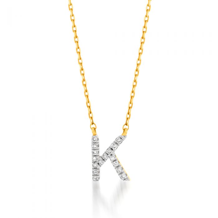 Luminesce Lab Diamond K Initial Pendant in 9ct Yellow Gold on Adjustable 45cm Chain