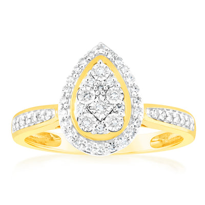 Luminesce Lab Grown Diamond 1/5 Carat Pear Dress Ring in 9ct Yellow Gold