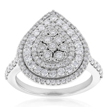 Load image into Gallery viewer, Luminesce Lab Grown Diamond 1 Carat Pear Cluster Ring in Silver