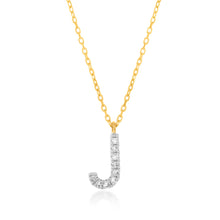 Load image into Gallery viewer, Luminesce Lab Diamond J Initial Pendant in 9ct Yellow Gold on Adjustable 45cm Chain